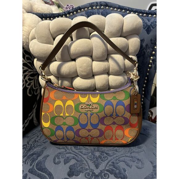 Coach Teri Shoulder Bag In Pride Rainbow Signature Canvas NWOT - Picture 1 of 9